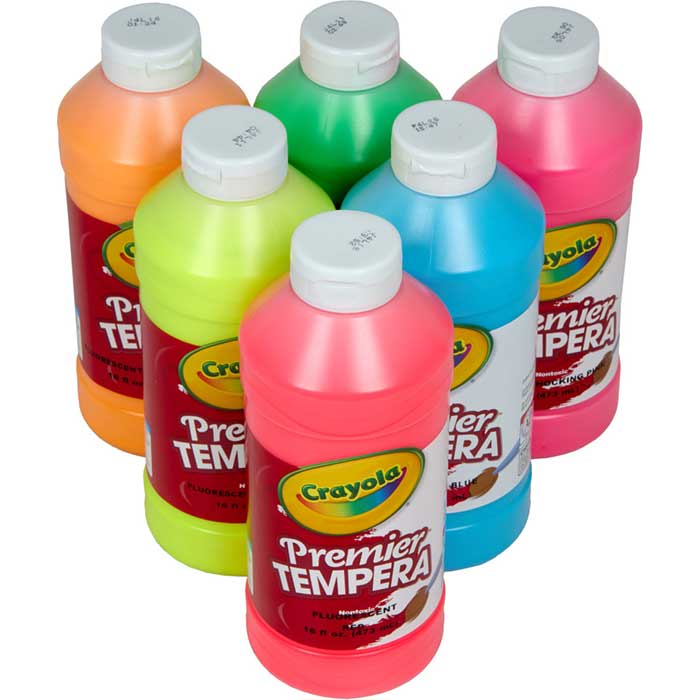 Fluorescent Tempera Paint, 6 Count 16 Ounce Bottles. Contents.