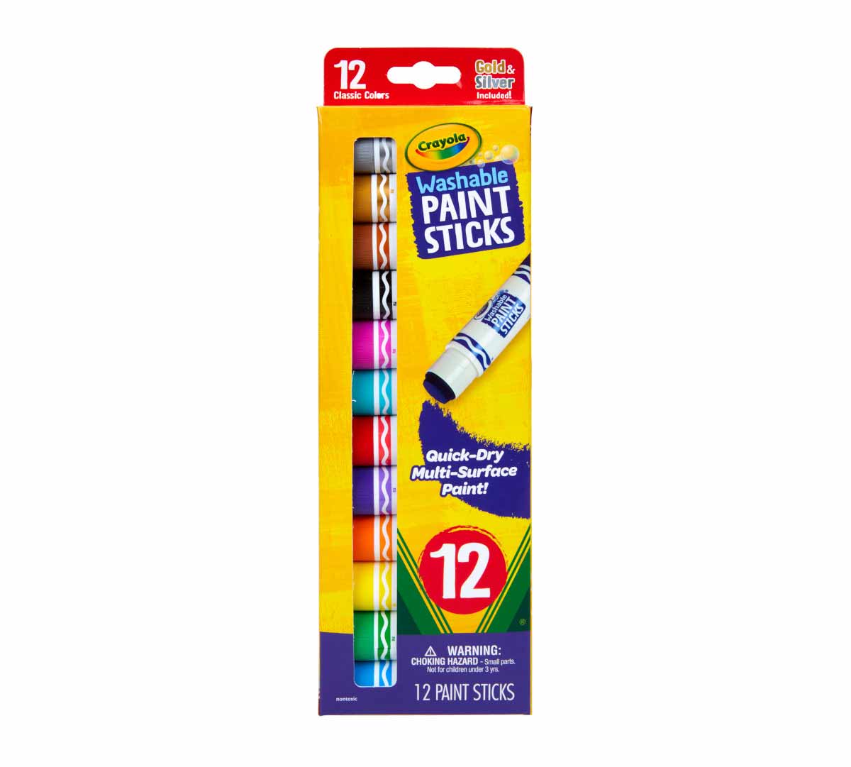 12 Count Quick Dry Washable Paint Sticks front view