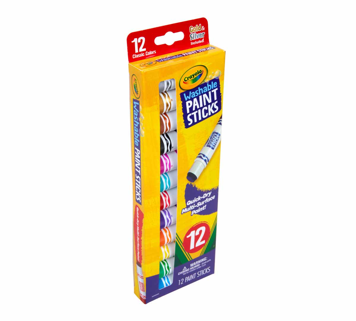 12 Count Quick Dry Washable Paint Sticks left side view