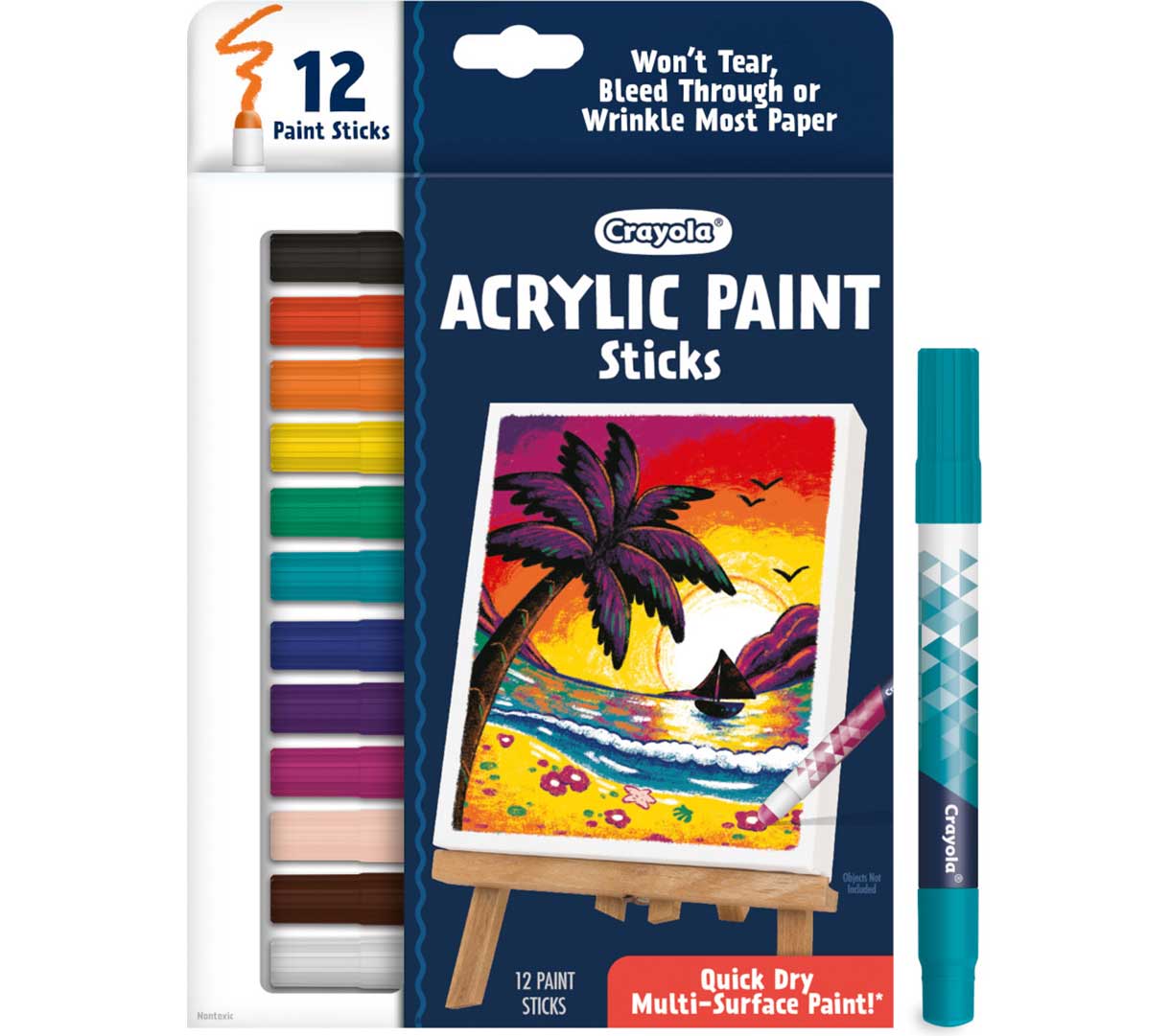Acrylic Paint Sticks  12 count. Packaging with one paint stick standing on end.