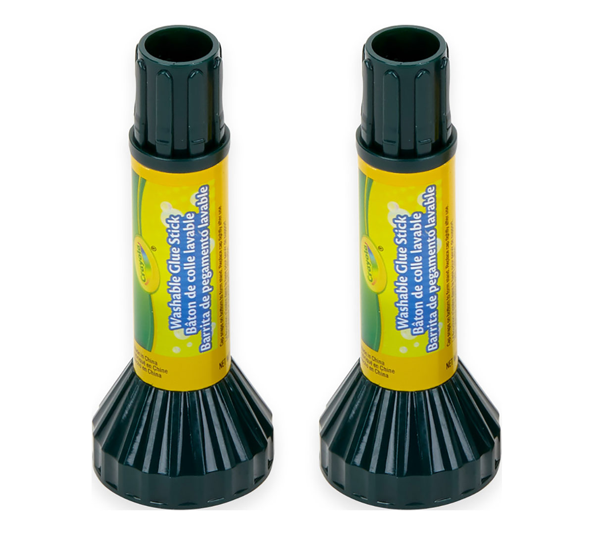 2 washable glue sticks standing up.