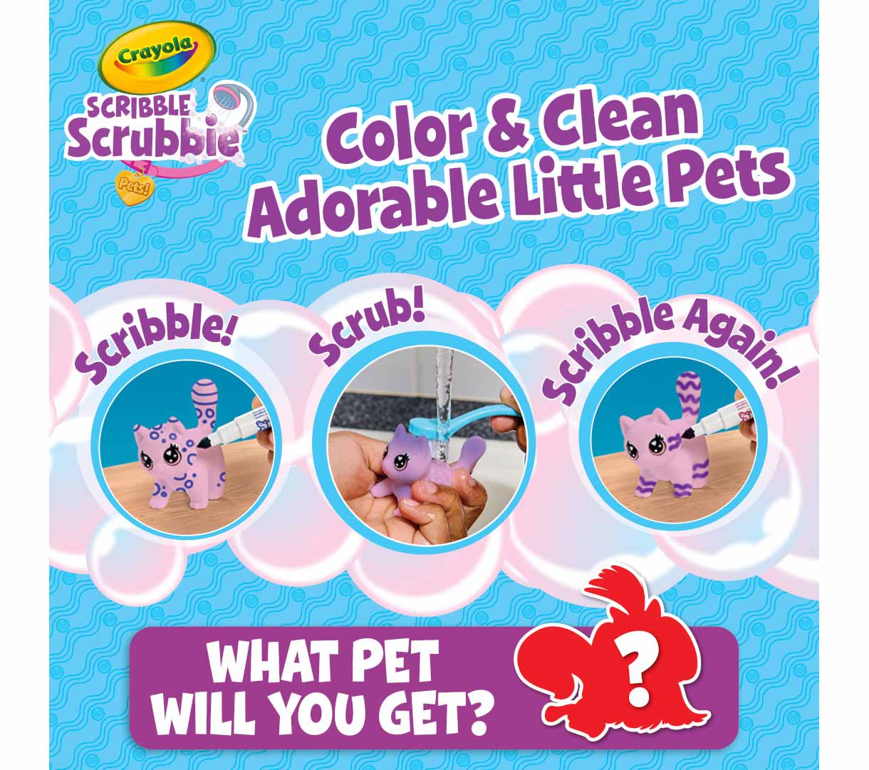 Scribble Scrubbie Mystery Pet 1 Count. Color & Clean adorable little pets.. Scribble! Scrub! Scribble Again! What pet will you get?