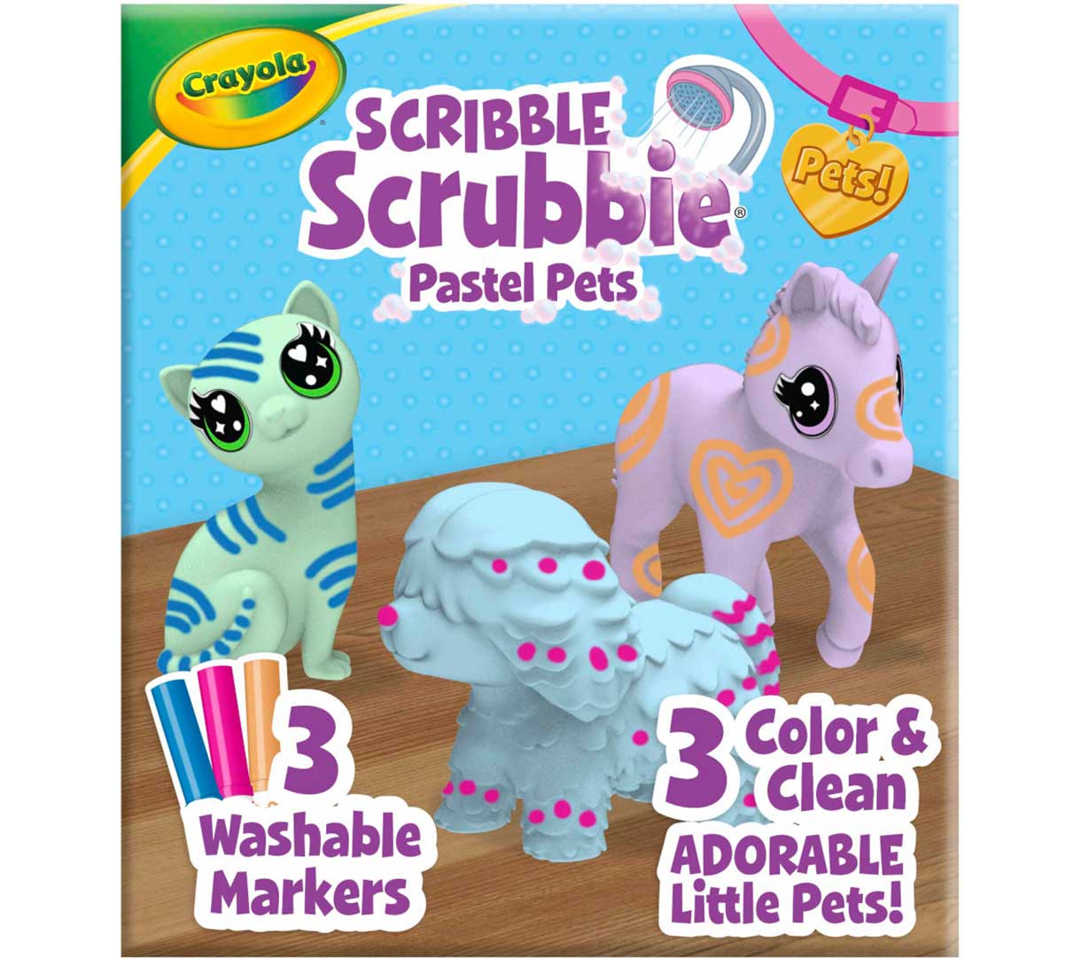 Scribble Scrubbie Pastel Pets. 3 washable markers. 3 color & clean adorable little pets!