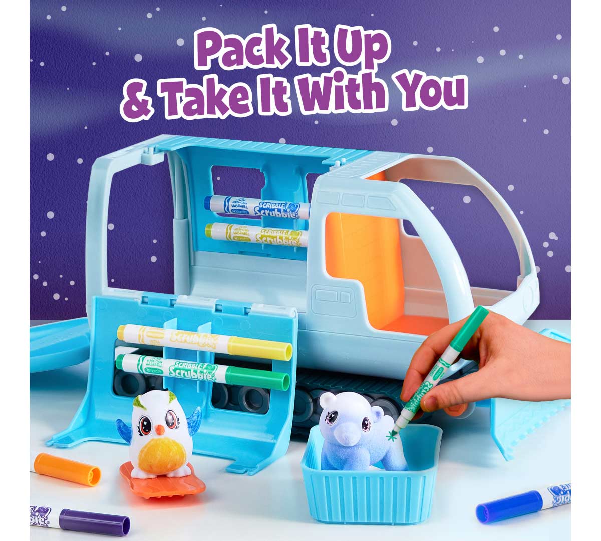 Scribble Scrubbies Snow Explorer pack it up and take it with you.