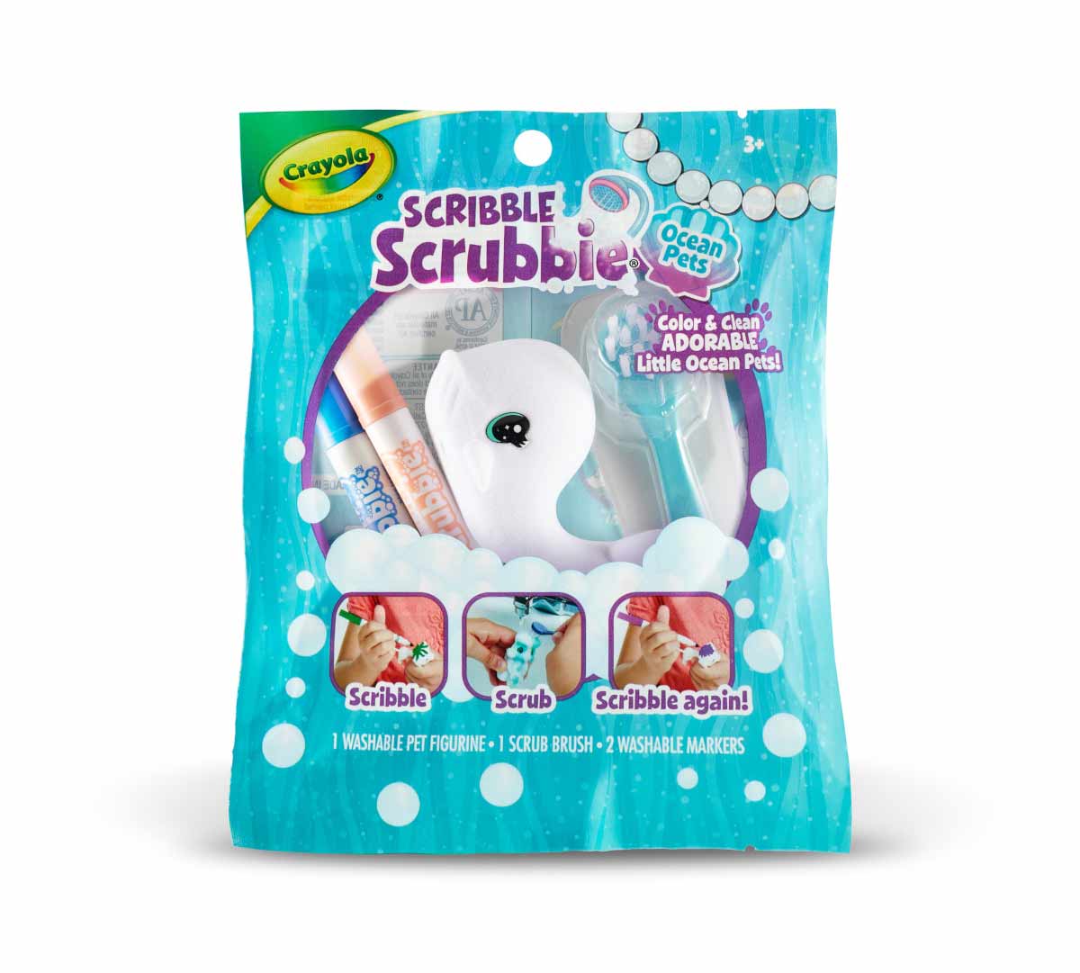 Scribble Scrubbie Ocean Animal  1 count. Walter bag front view.