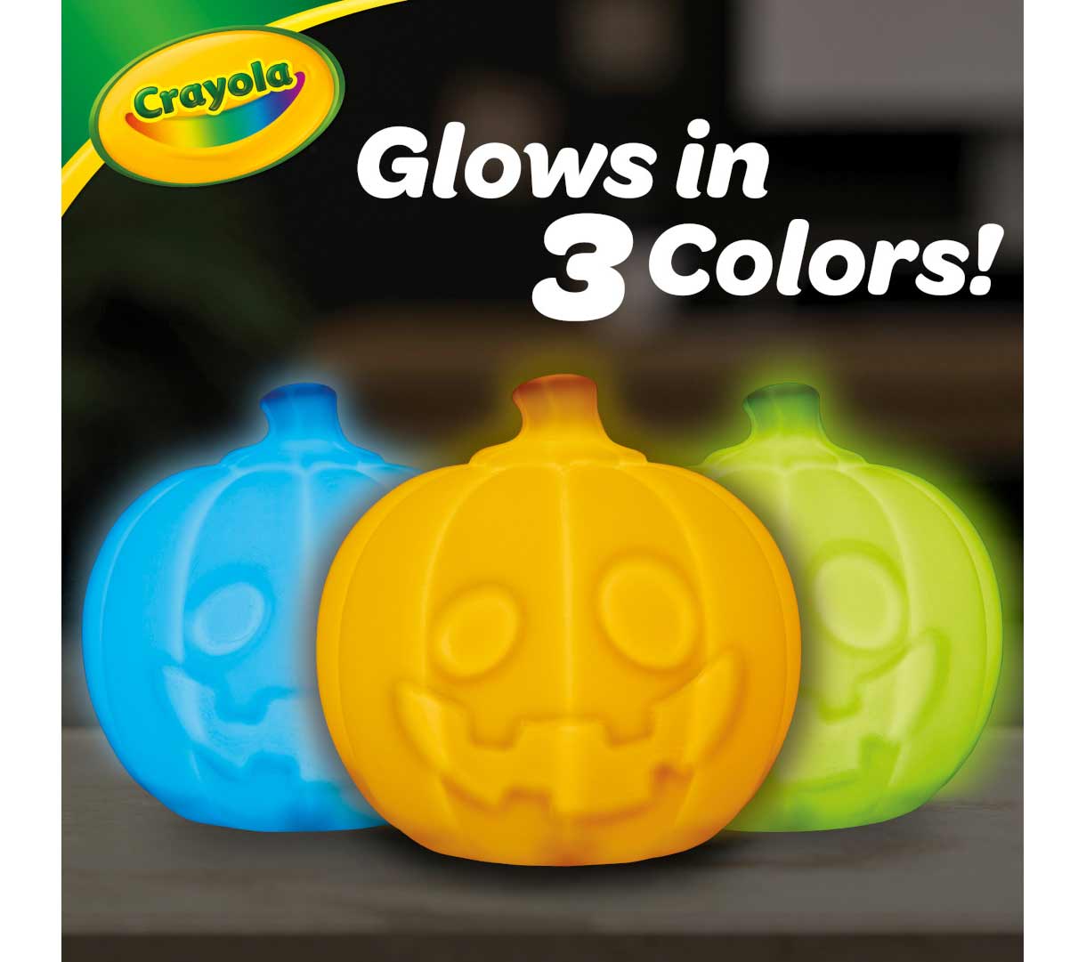 Light-Ups Jack-O-Lantern glows in 3 colors!