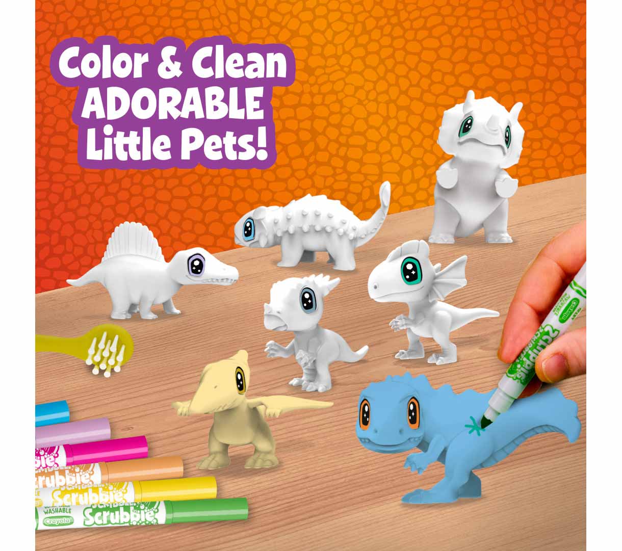 scribble scrubbie pets dinosaur glow pack. color and clean adorable little pets