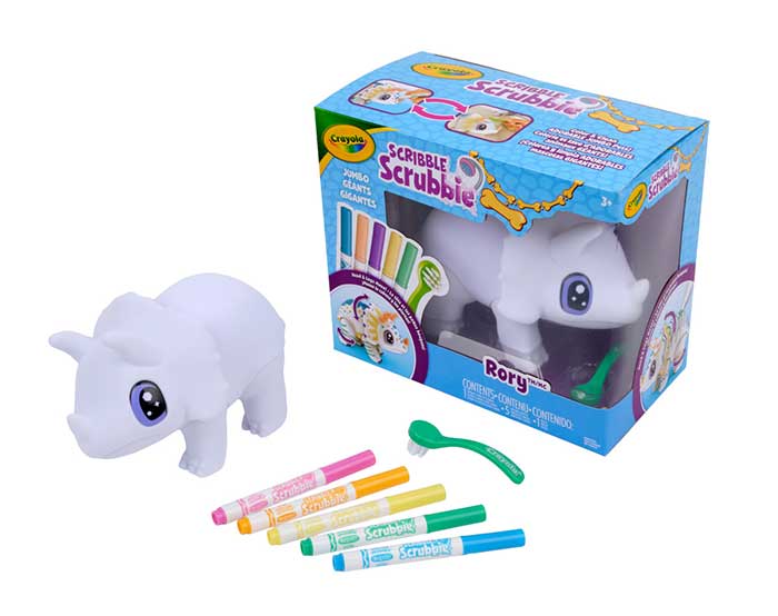Scribble Scrubbie Jumbo Pet, Rory the Dino. packaging and contents.