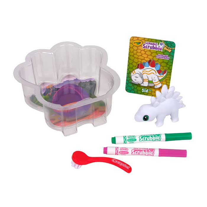 Scribble Scrubbie Dinosaur Mini Tub Set contents.