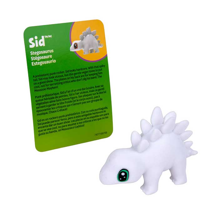 Scribble Scrubbie Dinosaur Mini Tub Set. Sample dinosaur and trading card.