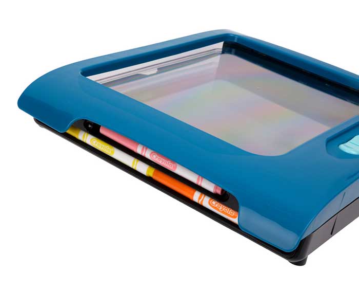 Animated Glow Board, Dual-Screen Drawing Board with Animation top and marker storage of unit.