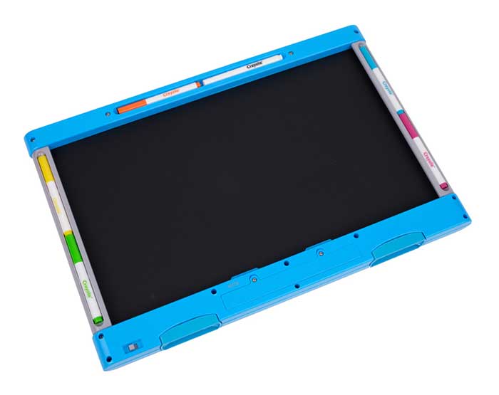 Ultimate Light Board ColorVibe, Blue. back of board with storage for markers.