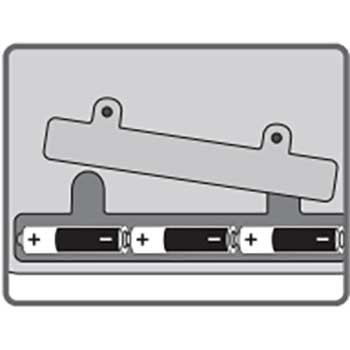 Open battery case with battery positions.