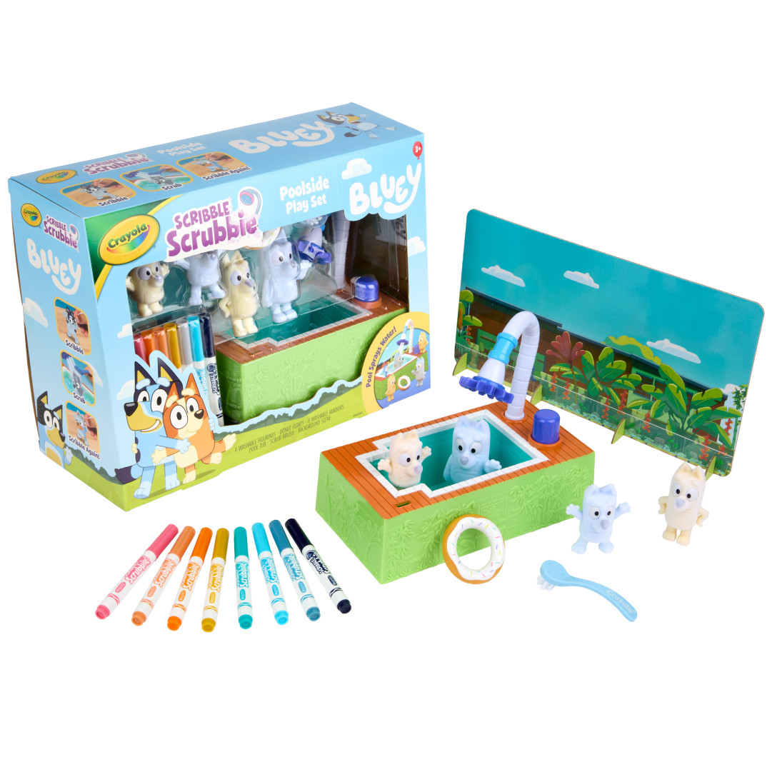 Crayola® Scribble Scrubbie™ - Bluey Poolside Playset Contents