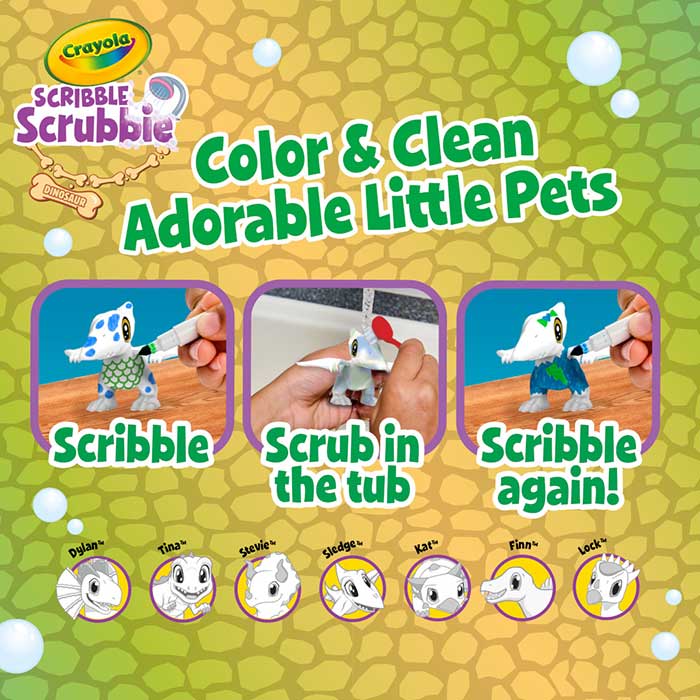 Crayola Scribble Scrubbie Dino 1 Ct. color & clean adorable little pets. Scribble, scrub in the tub. Scribble again!