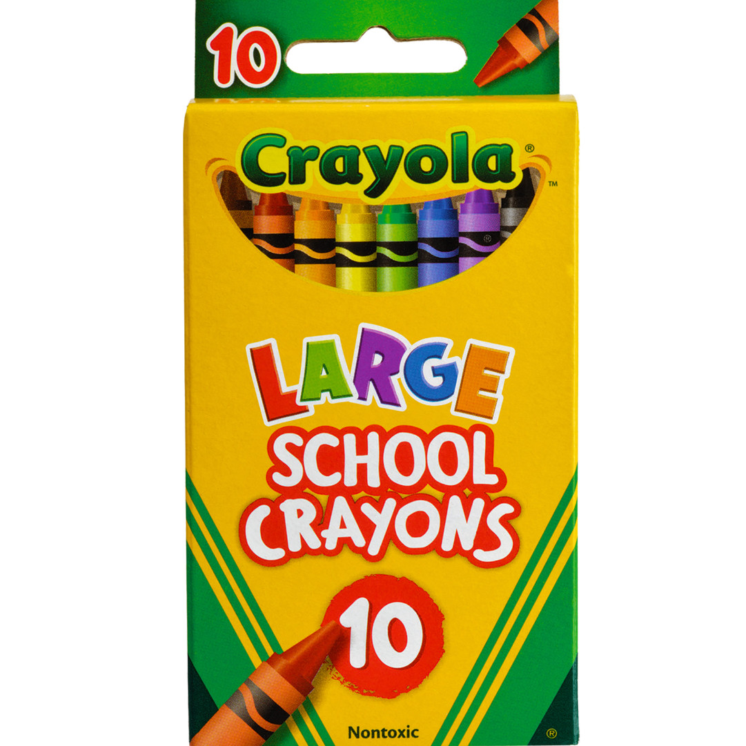 10 Large School Crayons Front view