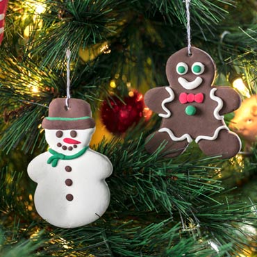 Homemade Model Magic snowman and gingerbread person ornaments
