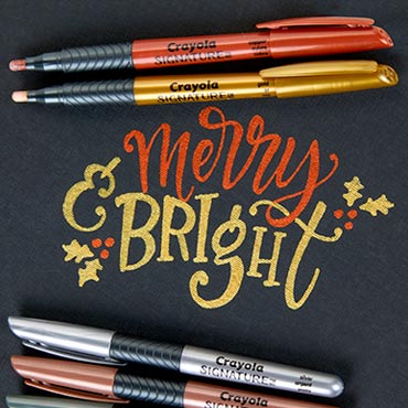 Signature Markers with merry and bright hand lettering